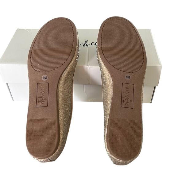 NWT Style & Co 9M Gold Metallic Embellished Ballet Flat Evening Party - Picture 4 of 7